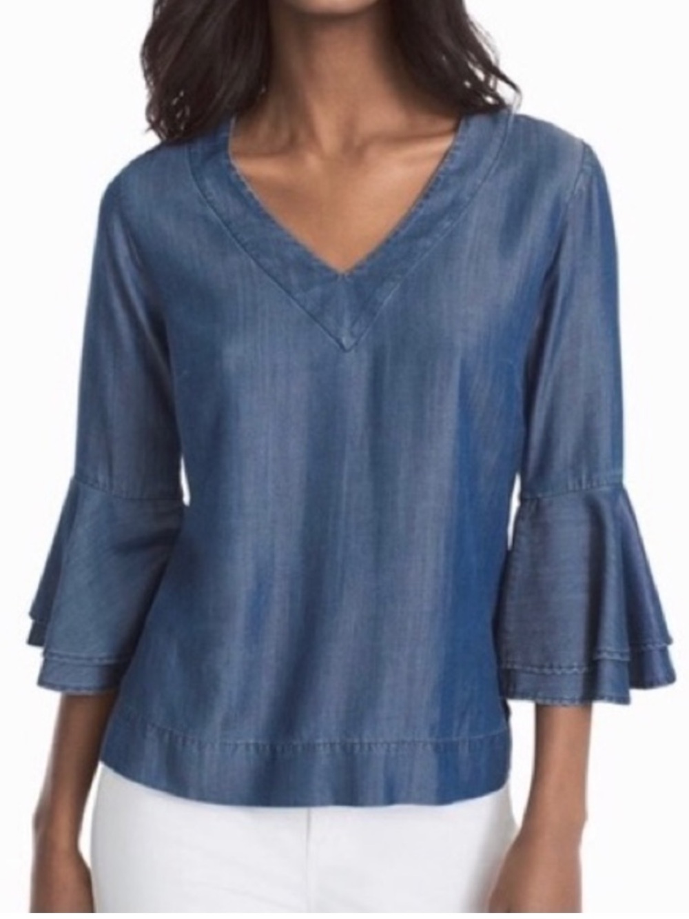 Women’s Blue V-Neck Bell Sleeve Top (White House Black Market)